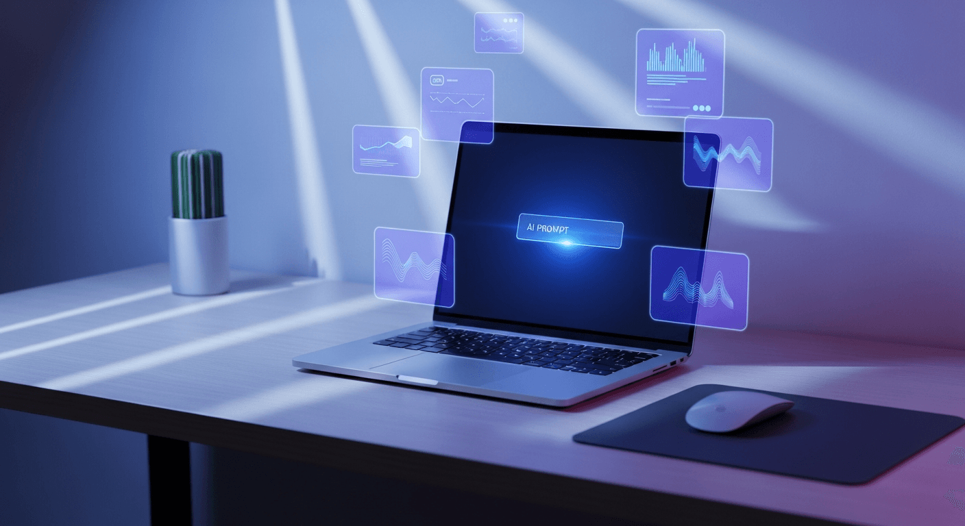 Illustration futuriste de la vente de prompts IA en ligne